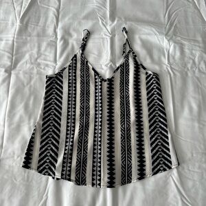 White And Black Striped Tribal Print Tank Top